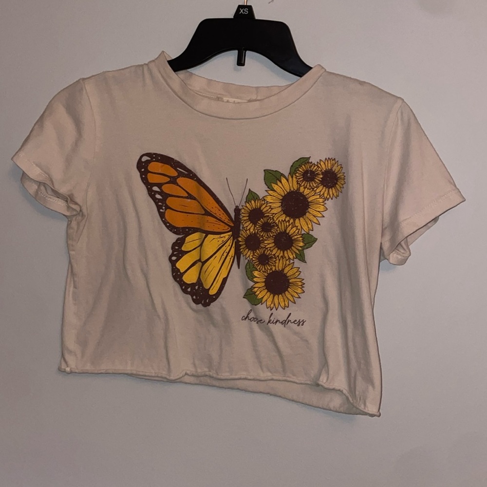 altar’d state Tan Crop top with sunflower and butterfly design size small